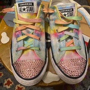Bedazzled tie dyed converse low tops girls